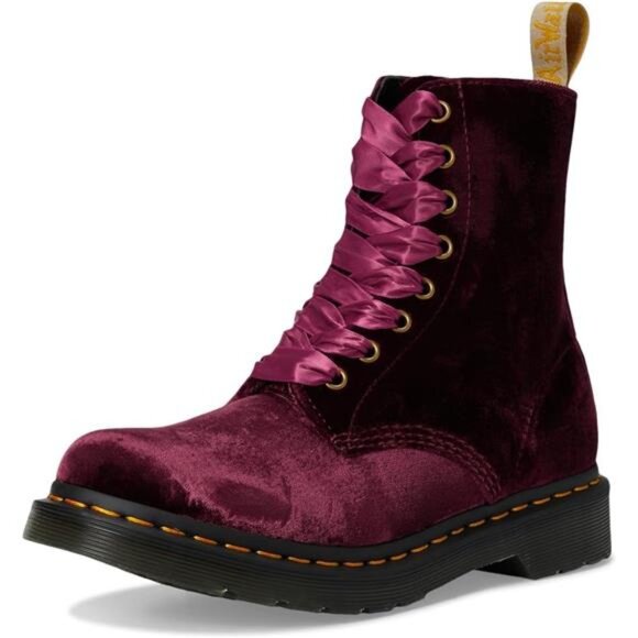Dr. Martens Women’s Vegan 1460 Pascal Velvet Boots – 8-Eye Lace-Up Combat Boot 7 - Picture 8 of 9